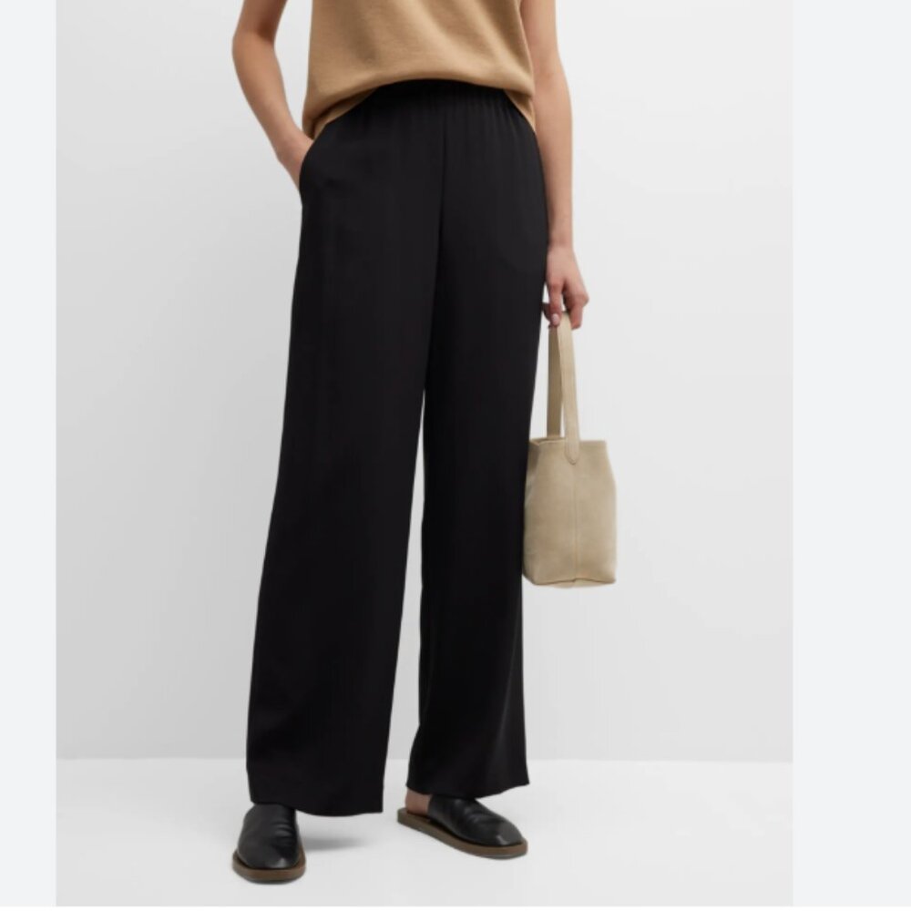 Lafayette 148 New York Womens Black Wide leg Silk Pants work 12